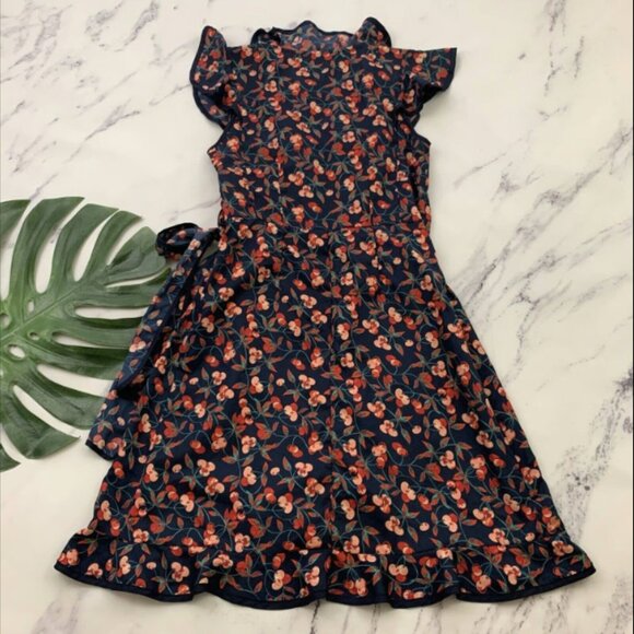 Accessories - Hi There Karen Walker Wrap Dress Size 4 Blue Red Cherry Print Ruffle Trim Retro